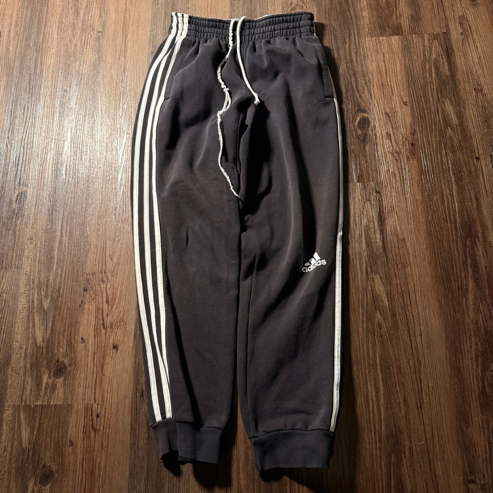 Adidas Mens Joggers Sweatpants Athletic 3‎ Stripe Small S Black Casual